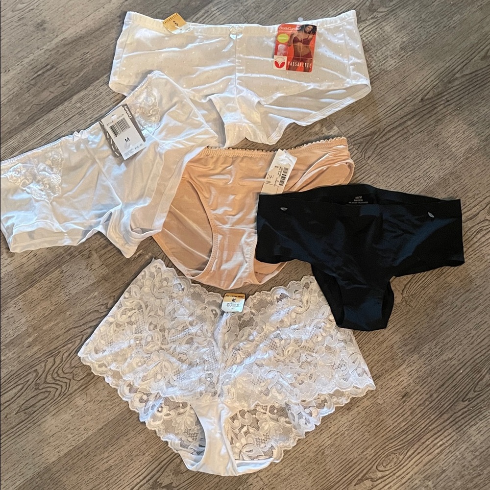 Elegant Lace and Satin Panty Set - White, Black, Tan